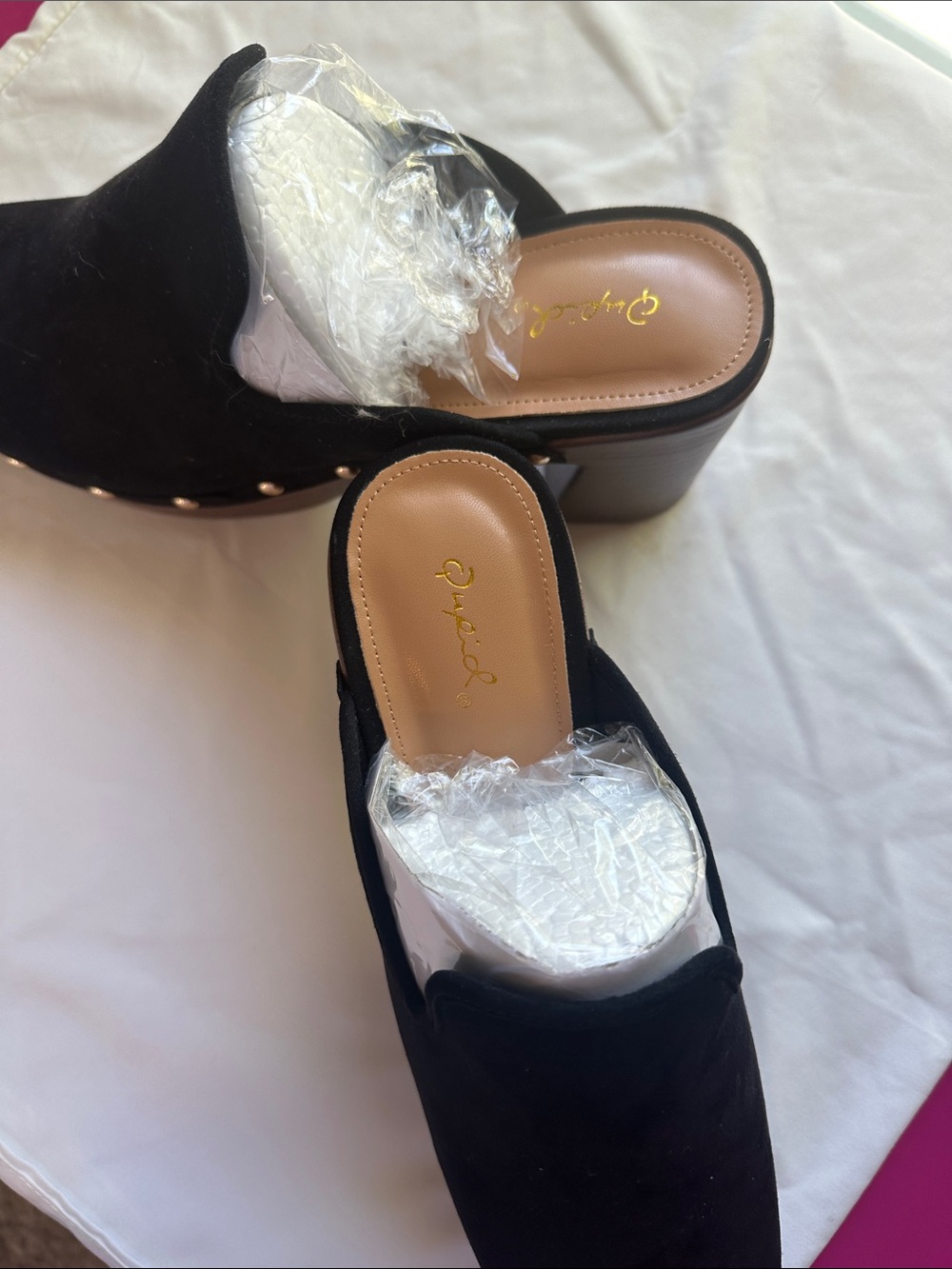 Qupid Black Studded Block Heel Platform Mules - Picture 4 of 4